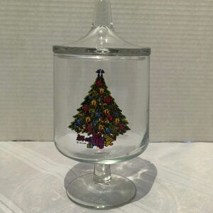 Carlton - Christmas By Carlton Footed Candy Jar With Lid - Vintage 1985